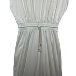 ZARA New  Dress Womens M Extended Shoulder Midi Tank Cinched Drawcord Waist Ivory Photo 6