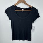 BP Nordstrom Women's Black Scoop Neck Cropped Ribbed Casual Everyday Tee Shirt Photo 0