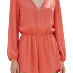 EXPRESS Bright Melon Chiffon Romper Shorts Pockets Zip Front NWOT Size XS Photo 0