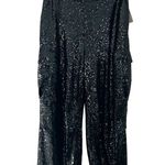 Anthropologie NWT Sequin Wide-Leg Cargo Black Pants Sz 12 Photo 1