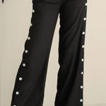 Soft Surroundings NWT  Linen Blend Pants Women’s Wide Leg Black Buttons SZ PL Photo 0