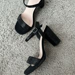 De Blossom Collection Black Rhinestone Ankle Strap Block Heels Photo 3