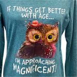 Beautiful Teal Long Sleeve Cute Graphic Owl Tee Size Small Photo 1