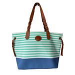 Dooney & Bourke  Striped Nylon Sullivan Shopper Tote In Mint green, White, & Blue Photo 0