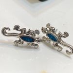 Silver Hawaiian gecko lizard blue opal post stud earrings Photo 1