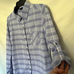 prAna Plaid Roll-Tab Button Womens Shirt Size Small Purple Long Sleeve Western Photo 3