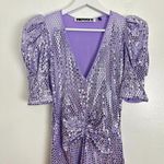 ROTATE Sierina Ruched Puff Sleeve Metallic Midi Dress in Purple Size US 0 Photo 6