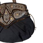 Braccialini Tua Canvas Beaded Embellished Stud Black Tote Brown Leather Detail Photo 2