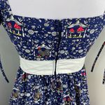 Unique Vintage  Navy Dakota Flare Whimsical Botanical Mushroom Dress Small Photo 8