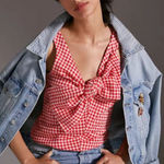 Eva Franco Red White Gingham Sleeveless Plaid Bow Top Sz M Size M Photo 0