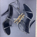 Saint Laurent  Black and Gold Strappy Heels Photo 0