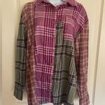 BP . Patchwork Pink Green Plaid Flannel Shirt Photo 6