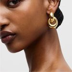 J.Crew  Gold Tone Knot Hoop Earrings Hypoallergenic Ear Post Photo 1