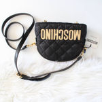 Moschino Black Gold Logo Patch Quilted Nylon Small Mini Crossbody Shoulder Bag Photo 5