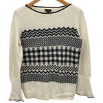 Talbots  Sweater‎ Womens Medium Petite Cream Black Wool Blend Bell Sleeve Holiday Photo 0
