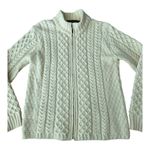 Inis Crafts Irish Cream Wool Zip Cable Knit high neck Cardigan size large Photo 6