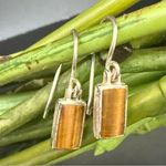 Vintage SU 925 Sterling Silver Tigers Eye Small Dangling Earrings 1.7g. Photo 1