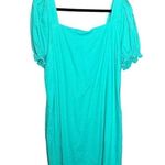 Draper James RSVP Squareneck Puff Sleeve Dress linen blend sz XL bright teal Photo 9