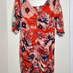 Lilian Floral Ruched Dress Woman’s Size 1X Deep V Neck Bold Orange Photo 8