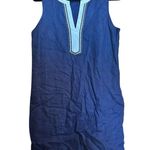 Tommy Bahama  Linen Shift Dress Small Navy Blue White Trim Nautical Sleeveless Photo 1