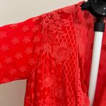 Johnny Was NWOT  Red Eyelet KIMONO Embroidered Floral Open Front Coat Sz S Photo 5