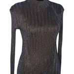 AllSaints Patrice Ribbed Knit Sheer Top Size XS Sparkly Metallic Blue Mock Neck Photo 0