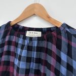 Cloth & Stone Anthropologie Glacier Plaid Long Sleeve Gathered Hem Blouse Top XL Photo 4