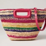 Maje NEW NWT M Mini Striped Raffia Basket Bag Fuschia Photo 0