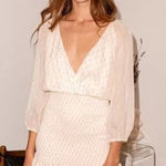 Lulus ✨All The Cheers Cream and Gold Dotted Smocked Mini Sz Medium Dress ✨ Photo 0