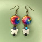 Colorful Tie Dye Shell Spiral Hippie Earrings Blue Photo 0