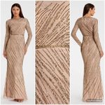 Mac Duggal  5240 Womens Long Sleeve Beaded Column Gown Dress Mocha Photo 1