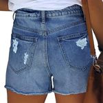 NWOT ~ Medium Blue Denim Jean Frayed Raw Edge CutOff Shorts ~ Women's MEDIUM Photo 1