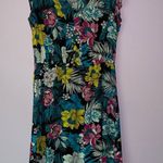 a.n.a  Size 8 Midi Dress Black w Colorful Tropical Floral Print Ruffle Casual Photo 0