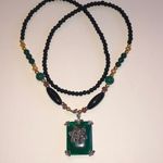 Elegant Green Floral Pendant and Black Beaded Boho Necklace Photo 1