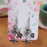 Handmade Bee Flower Dangle Drop Earrings, Silver Bead Dainty Elegant Minimalist Jewelry Photo 0