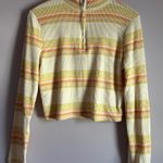 SO Jrs. Waffle Knit Mock Neck Quarter Zip Striped Crop Top Size Large Yellow Photo 0