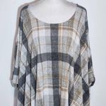 JODIFL Tan and Gray Oversized Poncho Shirt Size Large Plaid Oversized Top Photo 2