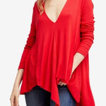 Free People Uptown Turtle Red Asymmetrical Hem Ribbed Knit Size Large Photo 0