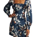 Monique Lhuillier  blue floral pleated mini dress size 10 Photo 2