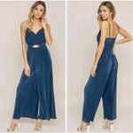 ASTR  The Label Jumpsuit Blue Pleated Cutout Wide Leg Cropped M Cocktail Party Photo 1