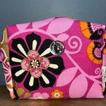 Spartina 449  make up bag zip up pink floral pouch inside some wear on bottom Photo 0
