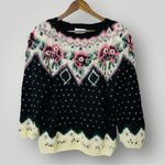 VTG Jennifer Reed Floral Fair Isle Sweater Hand Knit Small Cottagecore Grandma Black Photo 10