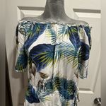 Blue Island Women's Blue/Green Tropical Blouse Bare shoulder. Size M Photo 2