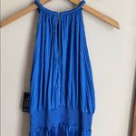 Boston Proper  Pleated High Neck Blouson Blue Midi Dress Photo 9
