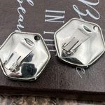 Vintage 1980s Oversized Retro Silvertone Spotted Hexagon Clipon Earrings Silver Photo 4