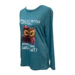 Beautiful Teal Long Sleeve Cute Graphic Owl Tee Size Small Photo 2