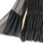 Miss Ord Black Tiered Ruffle Sheer Bell Sleeve Chiffon Top Tunic Zipper Back M Size M Photo 1