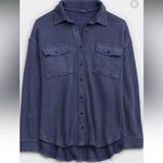 Aerie  Deep Blue LumberJane Waffle Knit Button Up Tunic Shirt Jacket - size L Photo 14