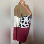 BTFBM Stylish Animal Print Colorblock Cardigan Sweater Size S Tan Photo 4