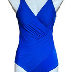 MiracleSuit  Oceanus One Piece Swimsuit Faux Wrap Blue 10 Photo 0